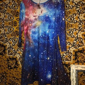 Galaxy nebula star dress skater style, long sleeve